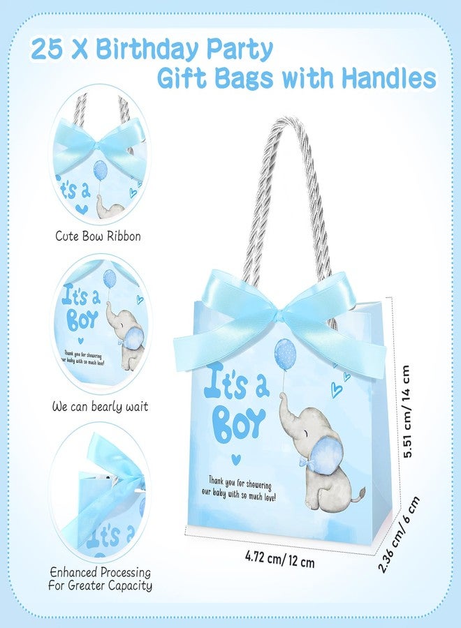 Supervitae 25 Packs Elephant Baby Shower Gifts Bag with Handles Party Favor for Guests It's a Boy Paper Goodie Gift Bag with Ribbon for Baby Shower Gender Reveal Party Supplies (Blue) - Image 2